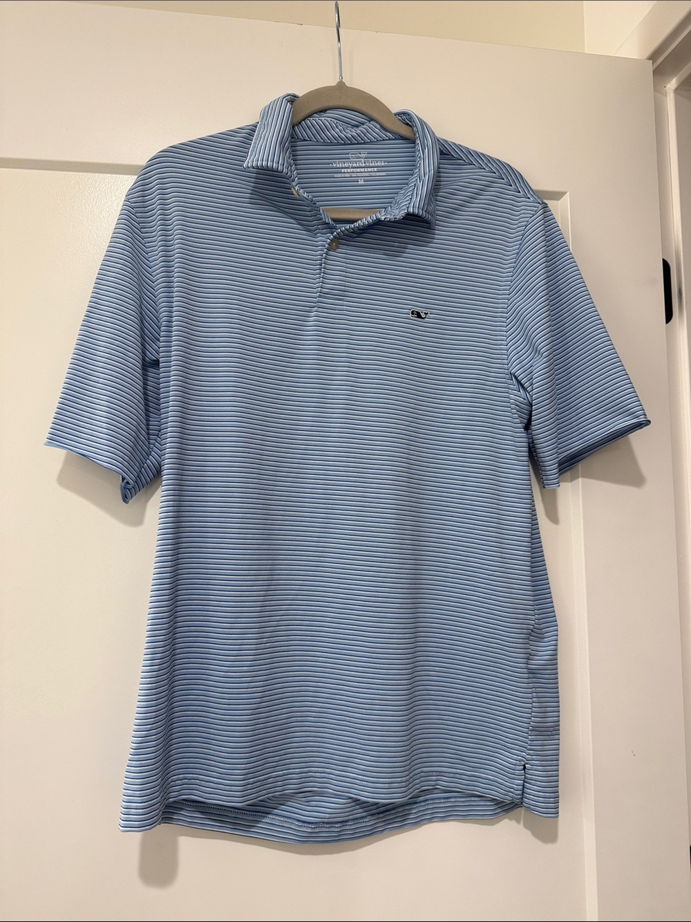 Vineyard Vines Light Blue & White Striped Performance Polo